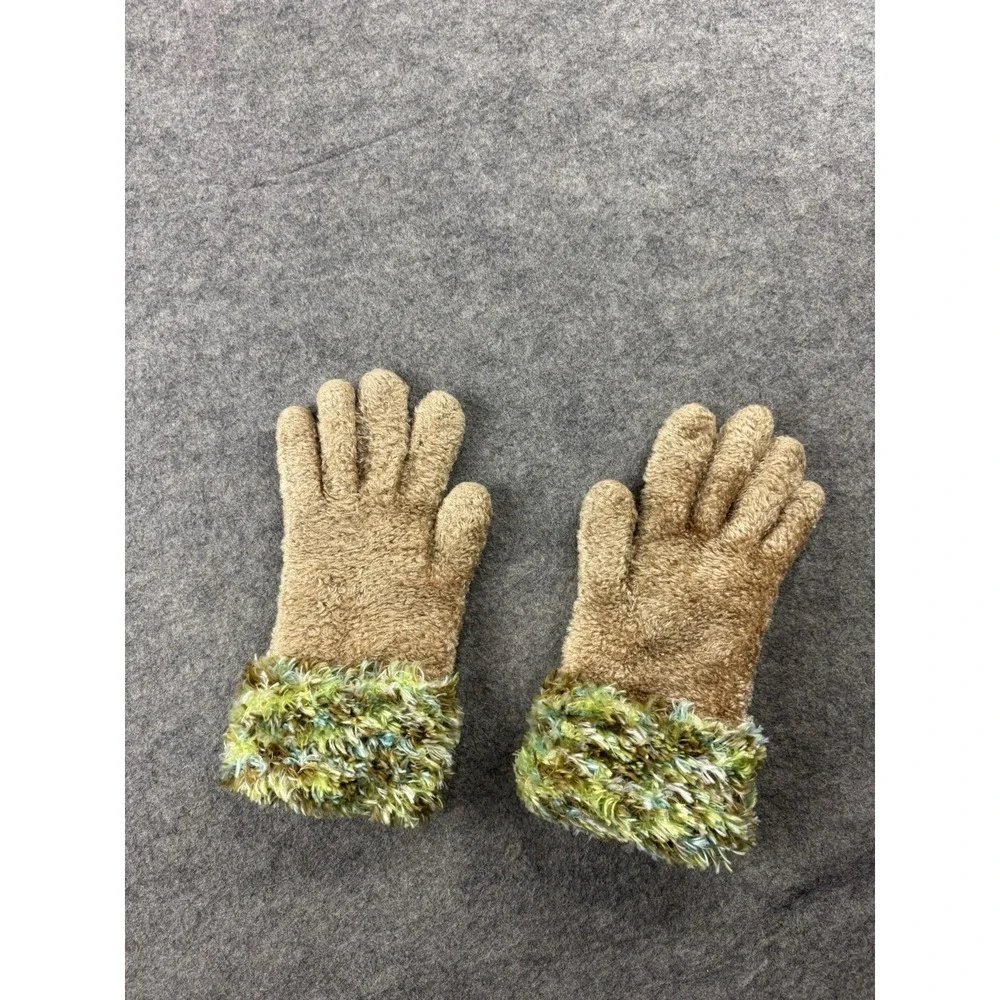 90s‎ Green Gloves Womens One Size Chenille Fringe Stretch Glam Statement Diva